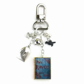 The Raven Edgar Allan Poe Clay Mini Book Key Chain Ring Bag Purse Backpack Clip Clasp Loop