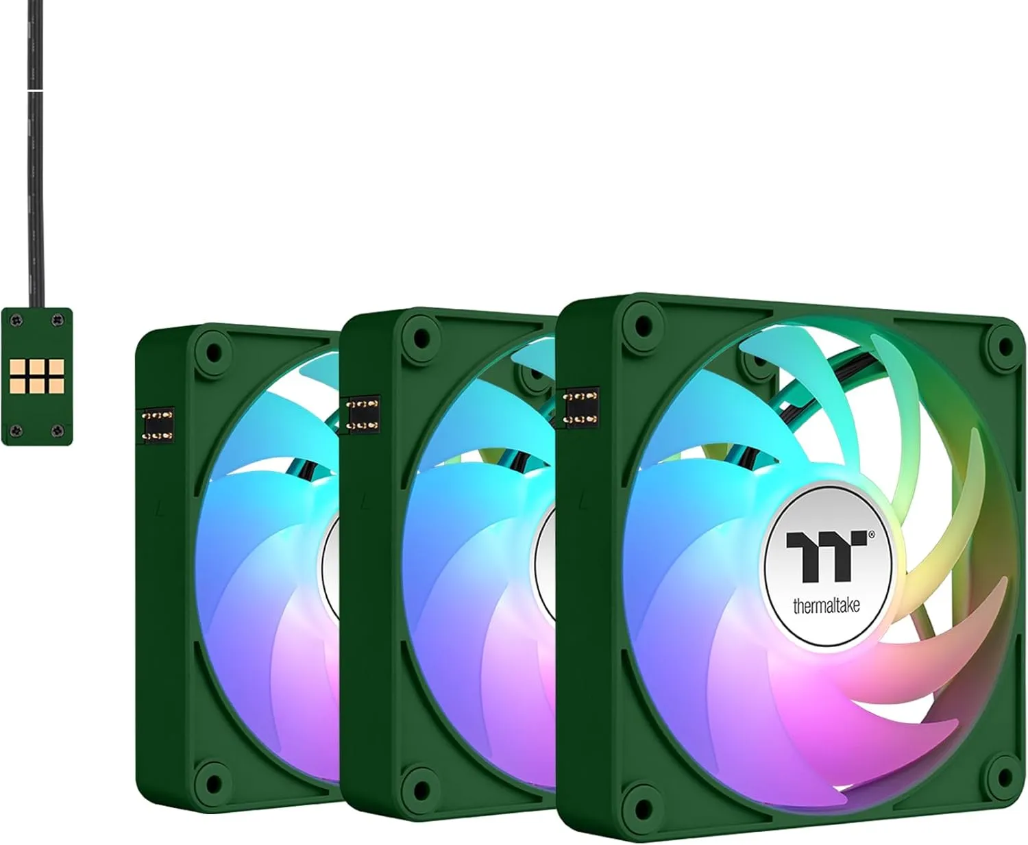 Thermaltake CT120 EX Reverse ARGB Sync PC Cooling Fan 3 Pack, 500~2000 RPM, 5V Mobo Sync, 16.8 Million Colors 9 LEDs, MagForce 2.0 Connectors, Hydraulic Bearing, Racing Green, CL-F226-PL12RG-A