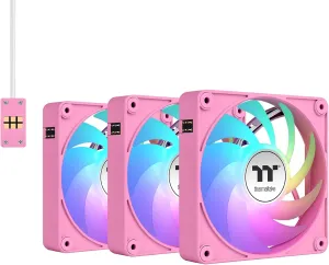Thermaltake CT140 EX ARGB Sync PC Cooling Fan 3 Pack, PWM 500~1800 RPM, 5V Motherboard Sync, 16.8 Million Colors 9 LEDs, MagForce 2.0 Connectors, Hydraulic Bearing, Bubble Pink, CL-F221-PL14RG-A