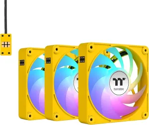 Thermaltake CT140 EX ARGB Sync PC Cooling Fan 3 Pack, PWM 500~1800 RPM, 5V Motherboard Sync, 16.8 Million Colors 9 LEDs, MagForce 2.0 Connectors, Hydraulic Bearing, Bumblebee, CL-F217-PL14GS-A