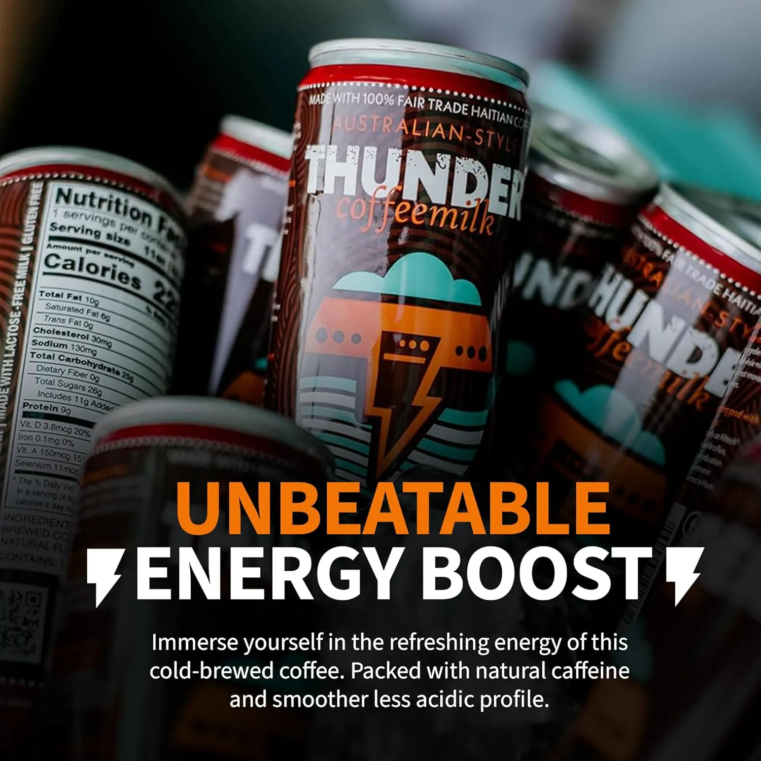 Thunder Coffeemilk - 11 oz Aussie Style Cold-Brewed Canned Coffee (Latte), Convenient Coffee Can for Grab & Go, Natural Protein-Rich Cold Brewed Coffee in Handy Cold Brew Cans, Vanilla, 12 pack