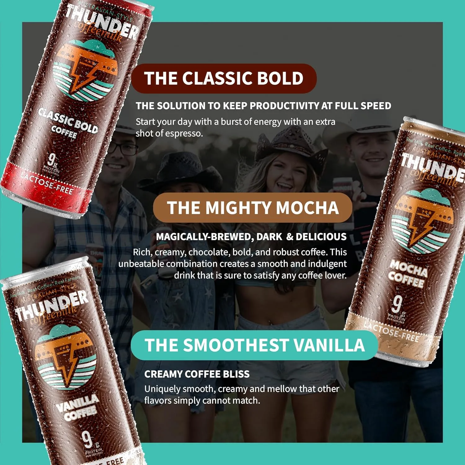 Thunder Coffeemilk - 11 oz Aussie Style Cold-Brewed Canned Coffee (Latte), Convenient Coffee Can for Grab & Go, Natural Protein-Rich Cold Brewed Coffee in Handy Cold Brew Cans, Vanilla, 12 pack