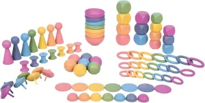 TickiT Rainbow Wooden Super Set - Set of 84 - 12 Different Shapes in 7 Colors - Loose Parts Play Set for Babies and Toddlers 10m  - Inspire Curiosity and Open-Ended Play