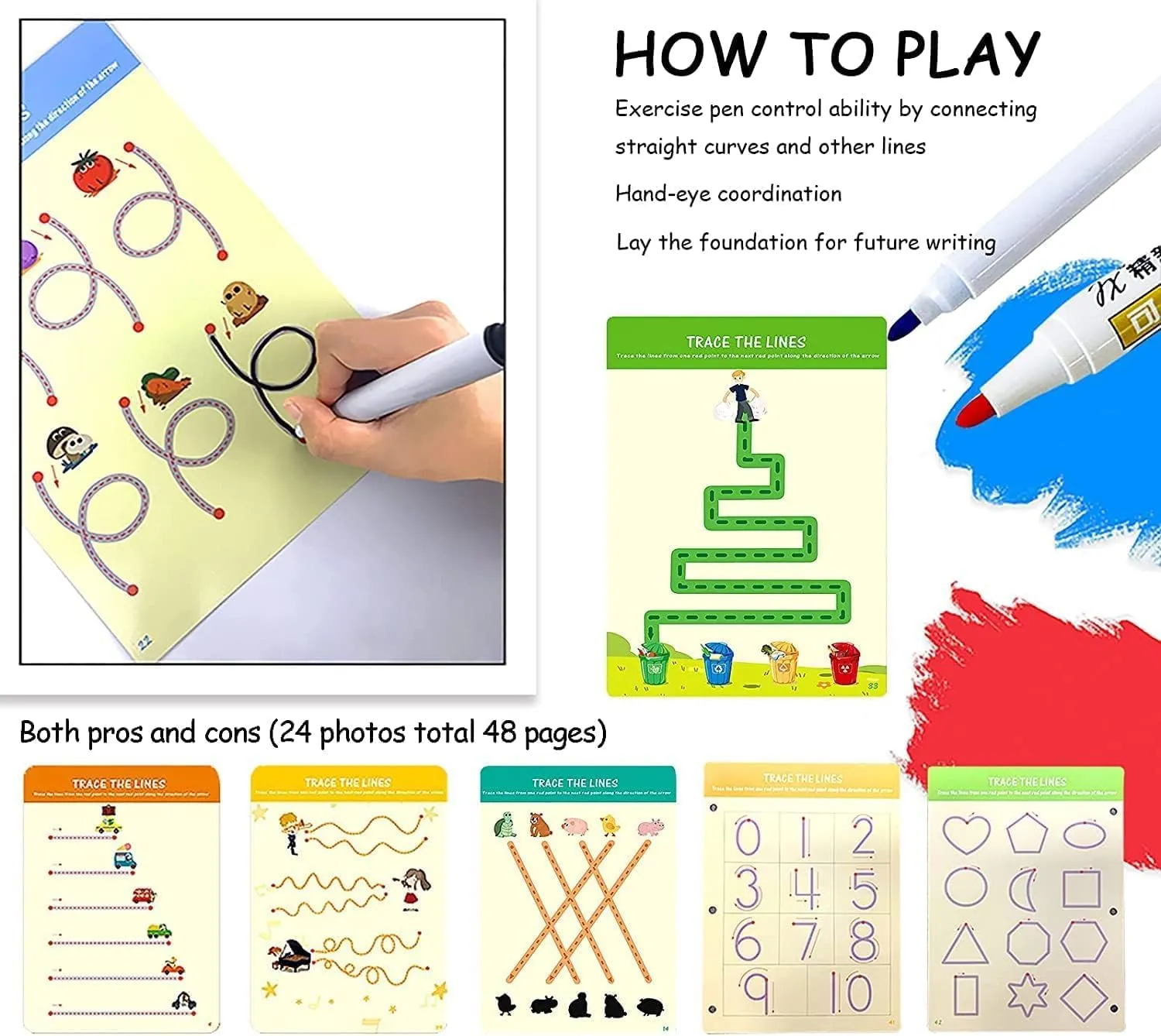 Tiiano Preschool Learning Activities for 2 Year Olds Toddler with 4 Dry Erase Markers for Preschool Classroom Montessori for 2 3 4 Years Kindergarten Workbooks