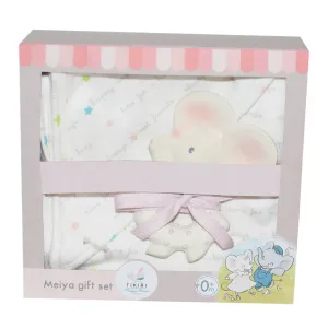 Tikiri Meiya 8577739 Gift Set with Natural Rubber Teething Ring and Cuddly Blanket for Babies and Children from 0  Months, Baby Rattle, Bath Toy