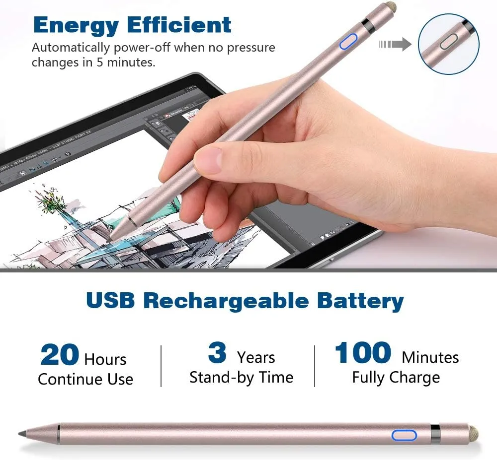 TiMOVO Stylus Pen for iPad 11th/10th/9th/8th/7th Generation, 20Hrs Work Palm Rejection iPad Pen Compatible with iPad Air 11"/13"(M3/M2)/5th/4th, Mini 6th/5th High Precise iPad Pencil 1st Gen,Rose Gold
