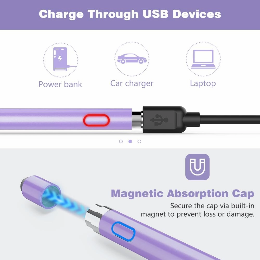 TiMOVO Stylus Pen for iPad, Apple Pencil for 2018-2024 iPad Pro, Air, Mini Precise Writing Drawing Palm Rejection, Purple