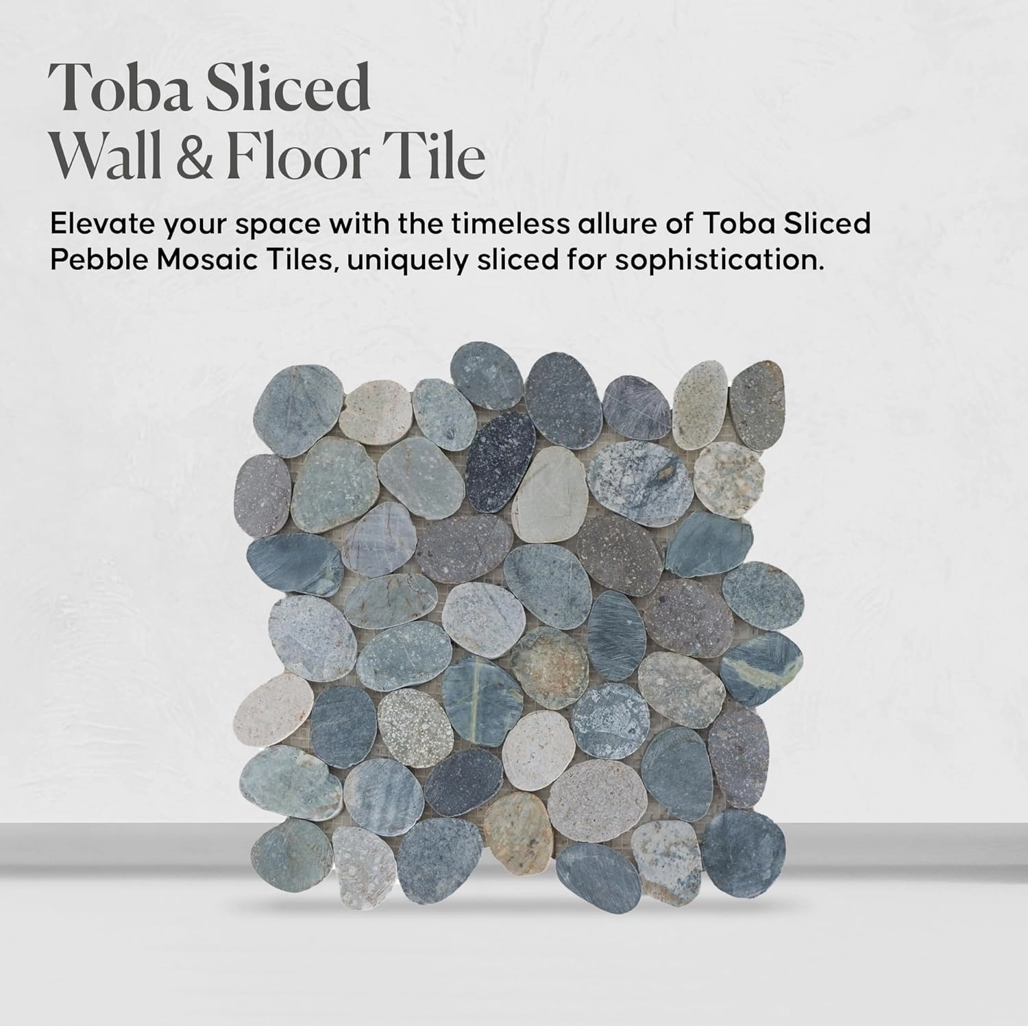 Toba Sliced Pebble Mosaic, Tumbled Stone Backsplash Tiles for Kitchen Walls, Shower and Bathroom Floors, and Outdoor Areas (12" X 12")