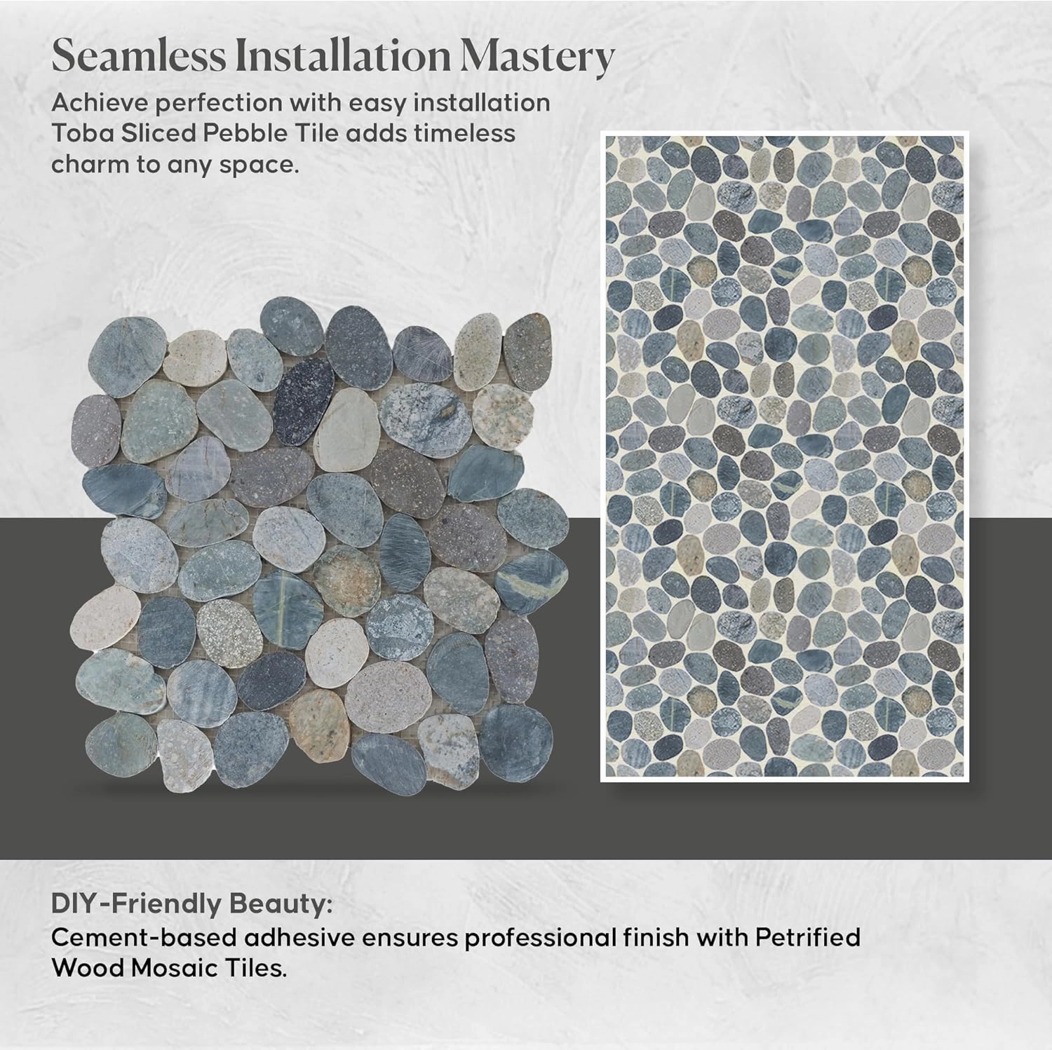 Toba Sliced Pebble Mosaic, Tumbled Stone Backsplash Tiles for Kitchen Walls, Shower and Bathroom Floors, and Outdoor Areas (12" X 12")
