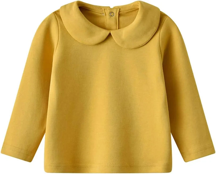 Toddler Kids Girls Boys Basic Peter Pan Collar Tee Shirt T-Shirts Tops Bottom Long Sleeve Solid Blouse