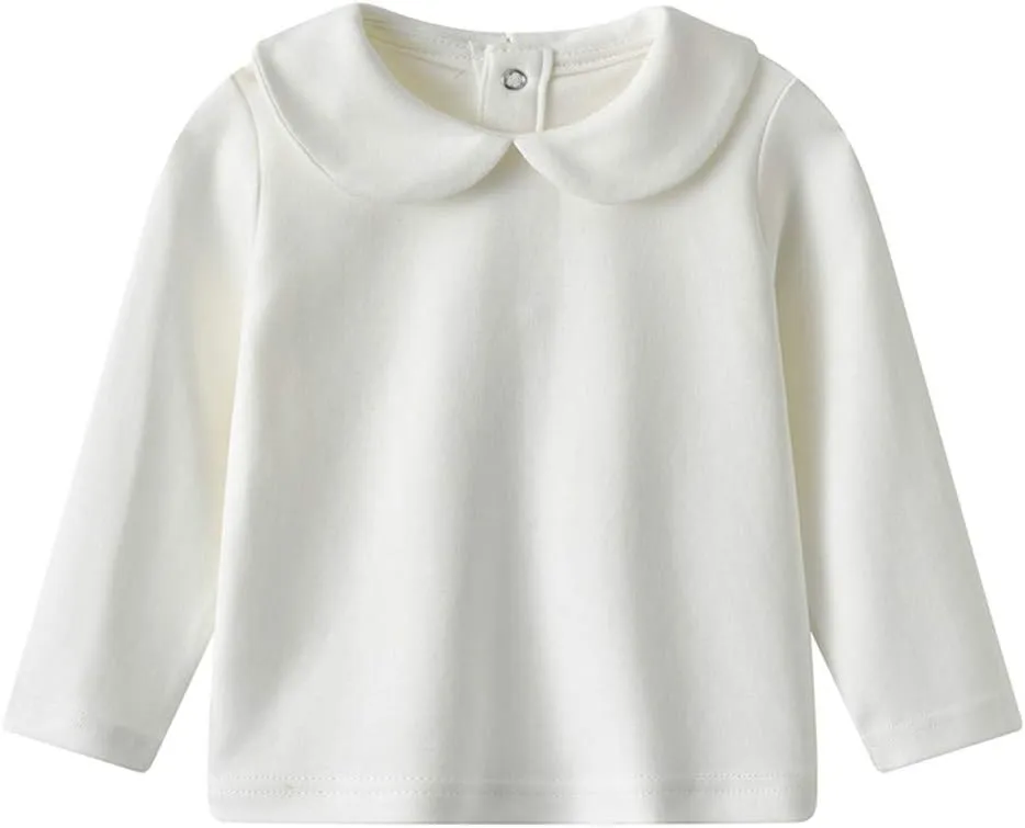 Toddler Kids Girls Boys Basic Peter Pan Collar Tee Shirt T-Shirts Tops Bottom Long Sleeve Solid Blouse
