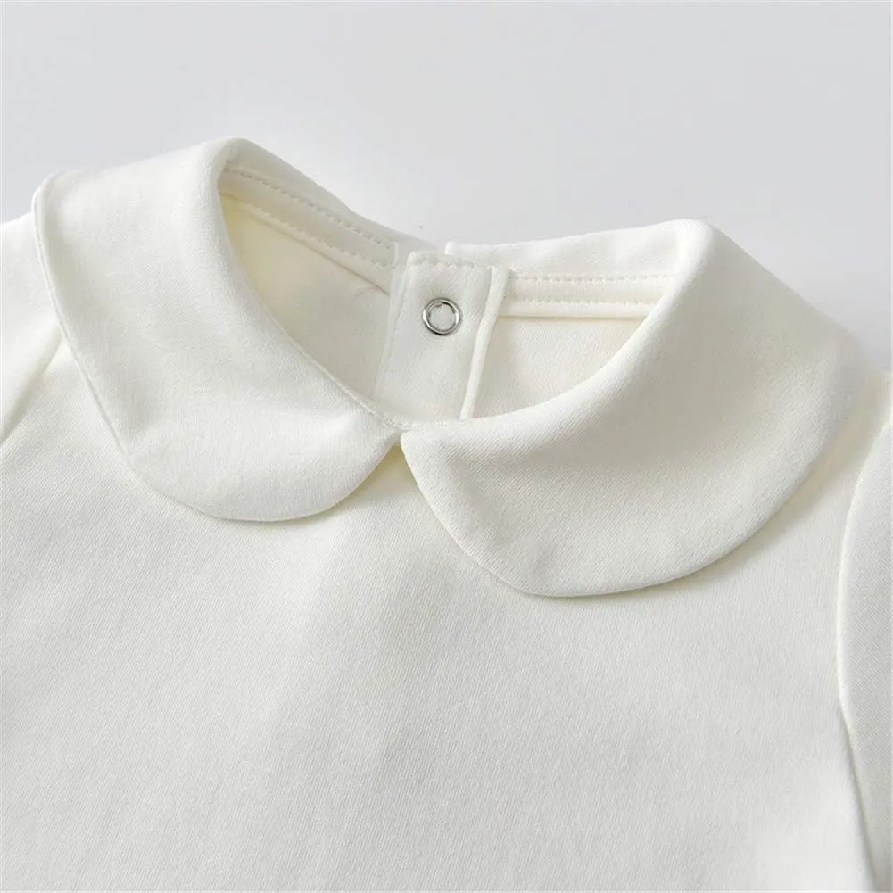 Toddler Kids Girls Boys Basic Peter Pan Collar Tee Shirt T-Shirts Tops Bottom Long Sleeve Solid Blouse