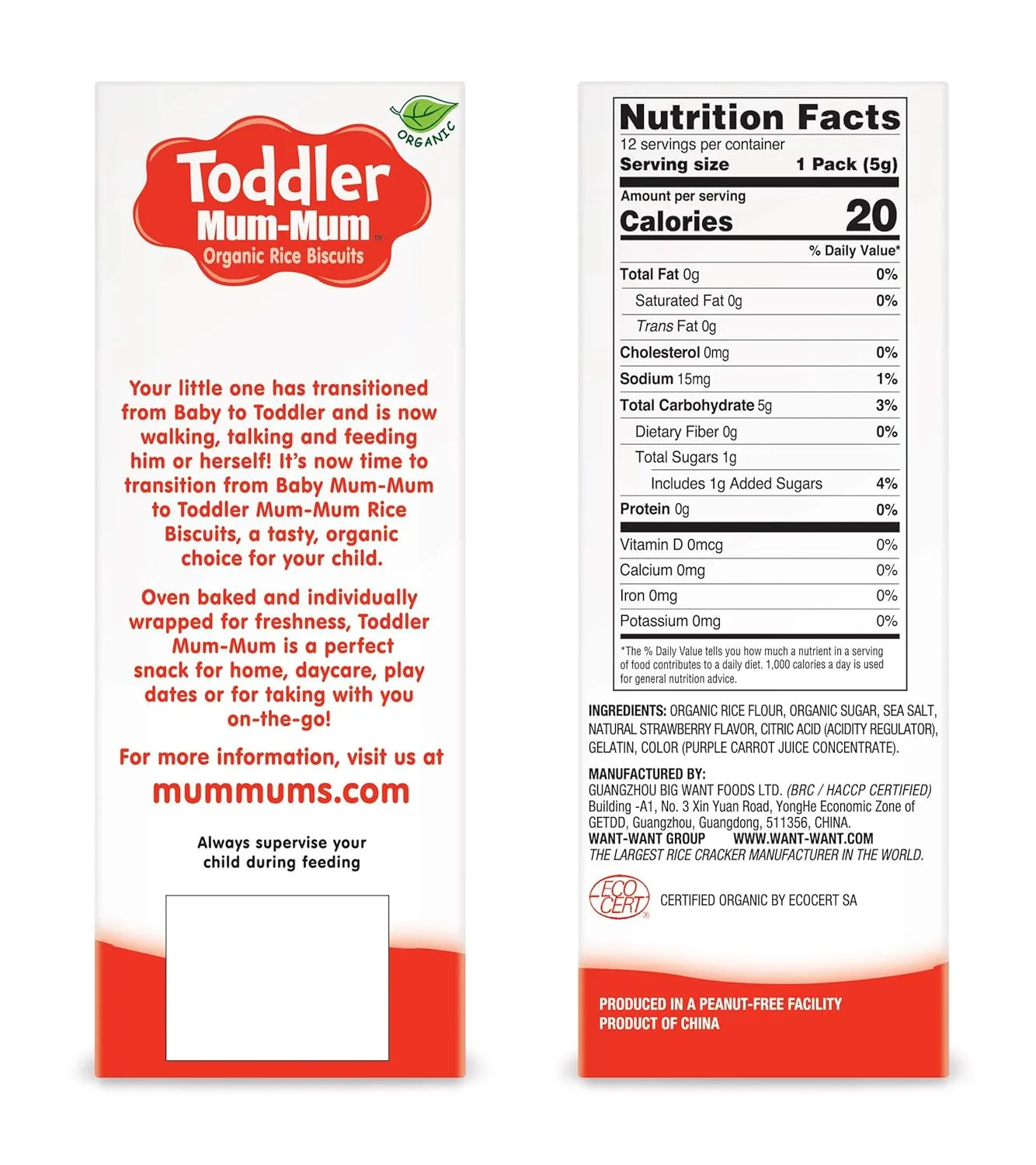 TODDLER MUM-MUM Organic Rice Rusks Toddler Snacks - Strawberry Flavor (Pack of 6) | Toddler Rice Biscuits - Non-GMO, Gluten Free, Allergen Free