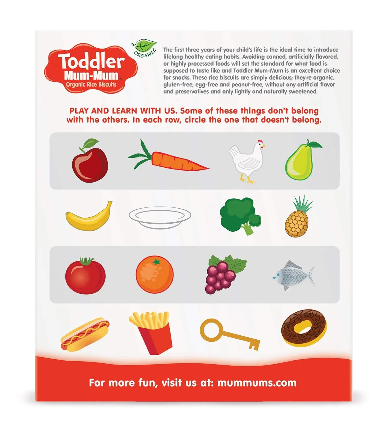 TODDLER MUM-MUM Organic Rice Rusks Toddler Snacks - Strawberry Flavor (Pack of 6) | Toddler Rice Biscuits - Non-GMO, Gluten Free, Allergen Free