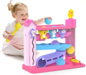 Toddler Toys for 1  Years Old Girl,Montessori Musical Infant Toy Age 1-2, Toddler Learning & Developmental Pound a Ball Track,Baby Girl Gift Birthday Toys for 1 2 Year Old Boys & Girls(Pink)