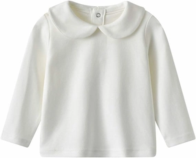 Toddler Kids Girls Boys Basic Peter Pan Collar Tee Shirt T-Shirts Tops Bottom Long Sleeve Solid Blouse