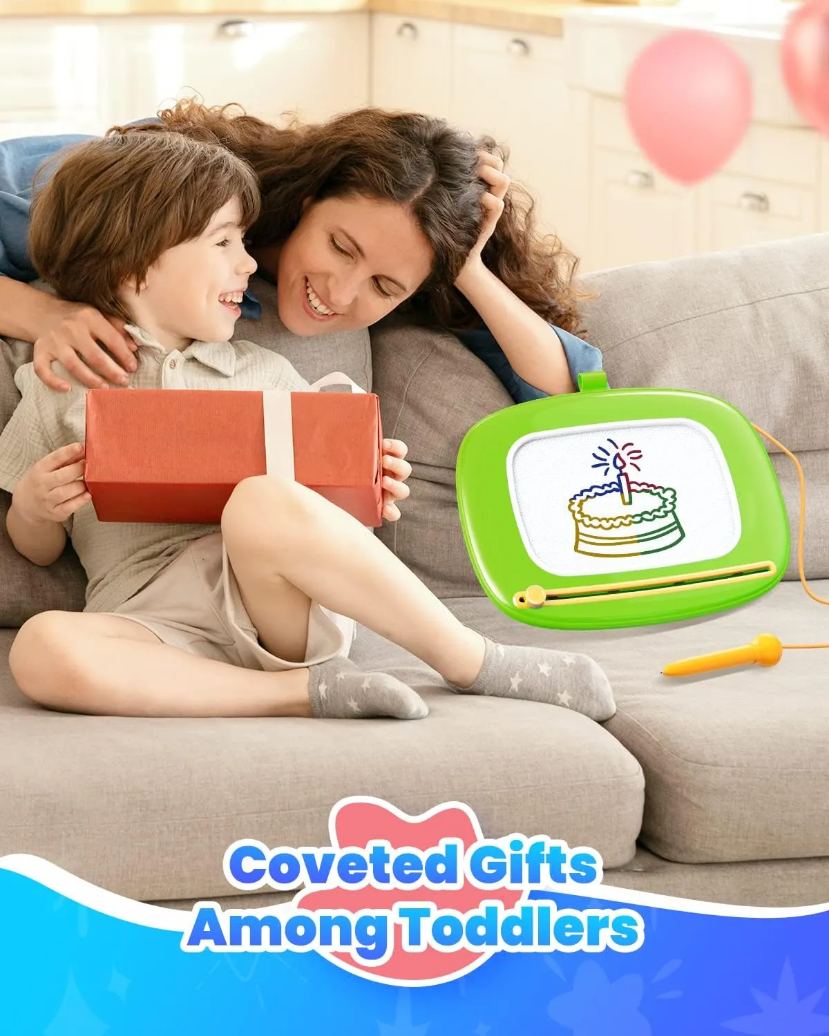 Toddlers Magnetic Drawing Board, Ages 1-3, Green, 8.9 Inch Drawing Area, Toddler Girl Toys, Learning Numbers & Alphabet