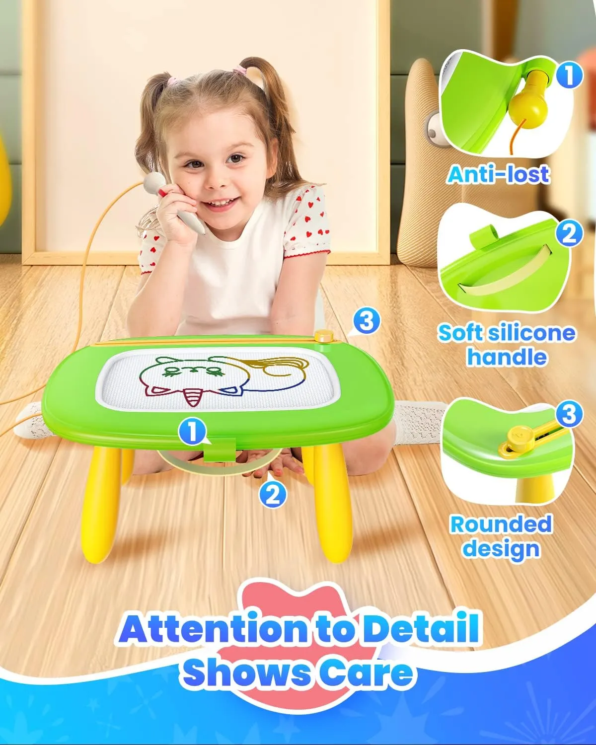 Toddlers Magnetic Drawing Board, Ages 1-3, Green, 8.9 Inch Drawing Area, Toddler Girl Toys, Learning Numbers & Alphabet
