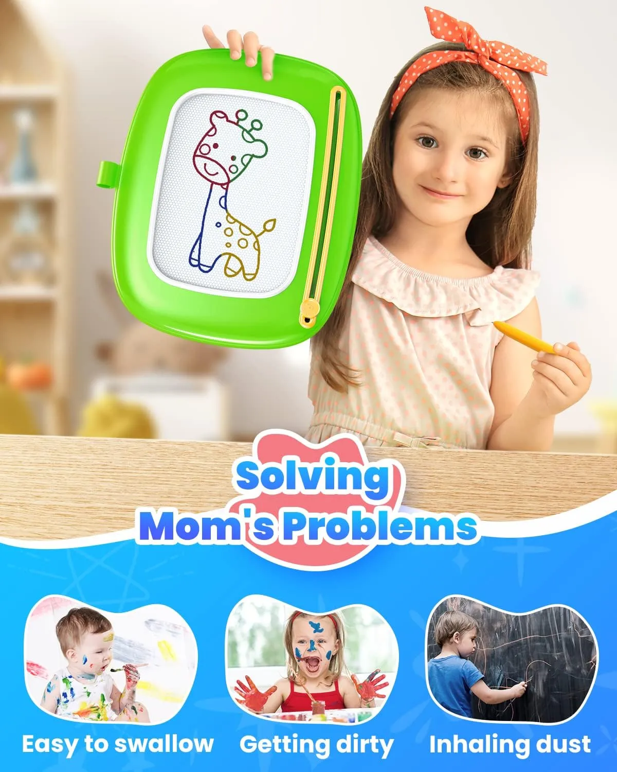 Toddlers Magnetic Drawing Board, Ages 1-3, Green, 8.9 Inch Drawing Area, Toddler Girl Toys, Learning Numbers & Alphabet