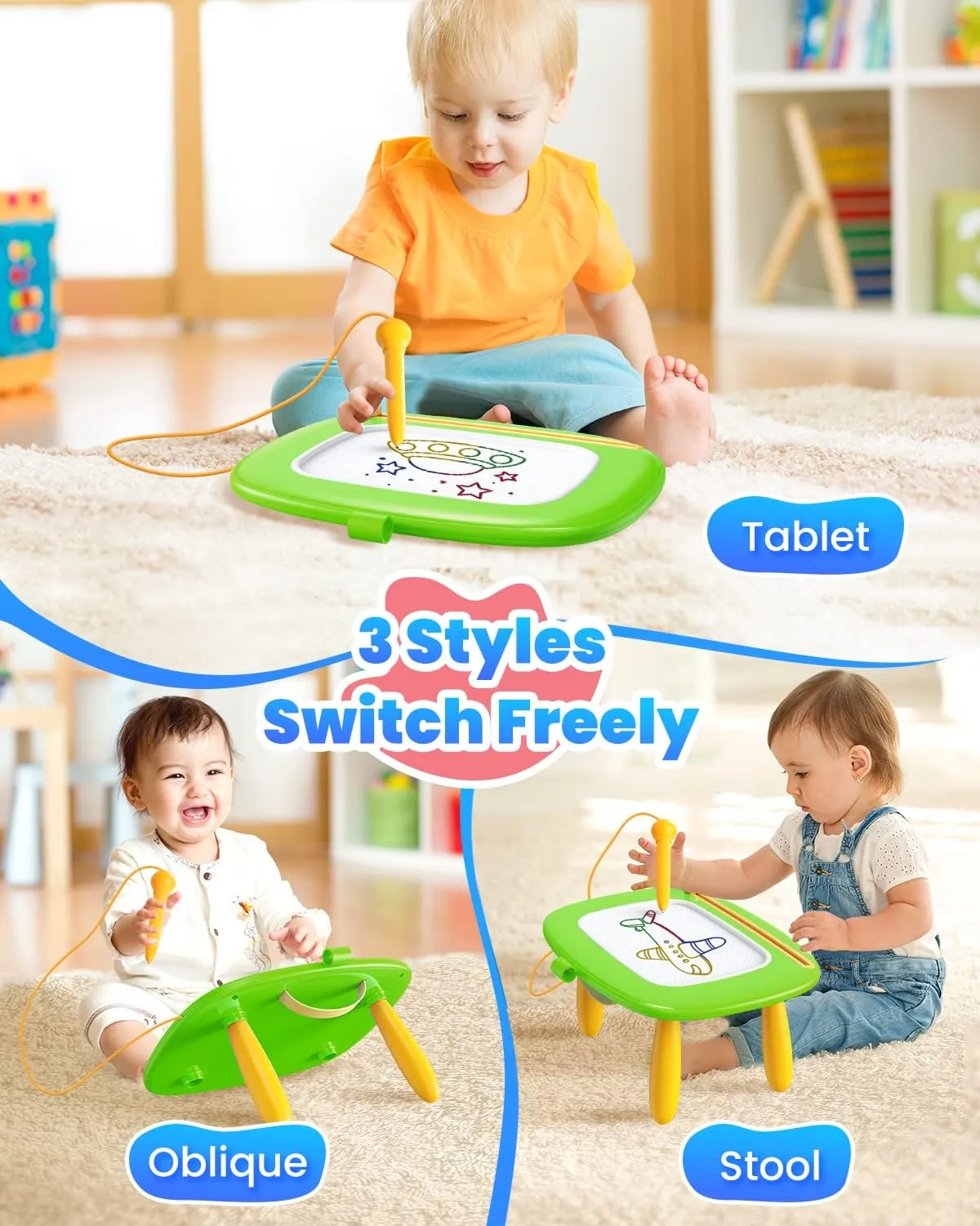 Toddlers Magnetic Drawing Board, Ages 1-3, Green, 8.9 Inch Drawing Area, Toddler Girl Toys, Learning Numbers & Alphabet