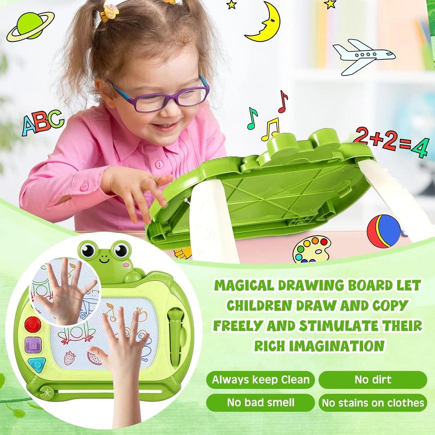 Toddlers Toys Ages 1-3 Magnetic Drawing Board for Kid Learning Educational Toy Colorful Erasable Doodle Writing Board Birthday Gift(Frog)
