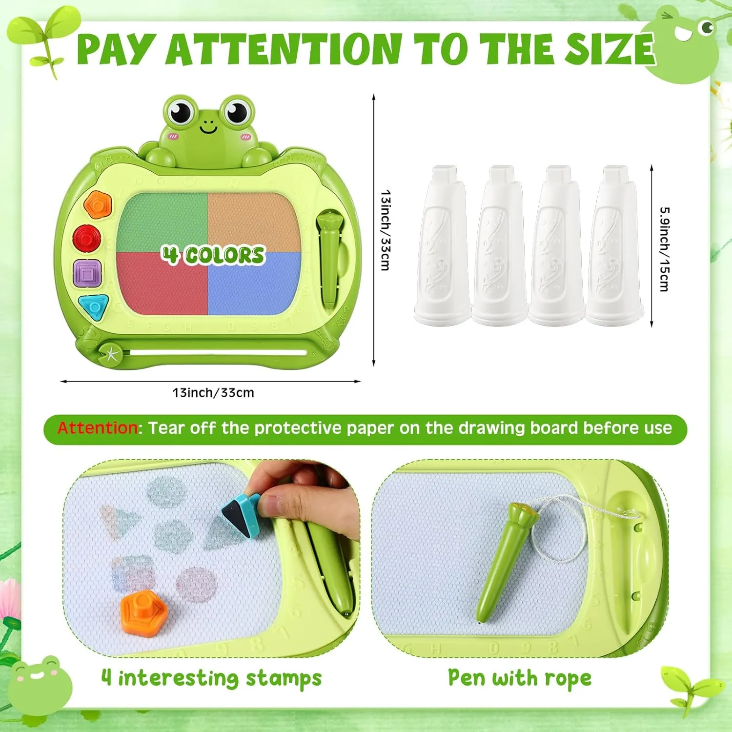Toddlers Toys Ages 1-3 Magnetic Drawing Board for Kid Learning Educational Toy Colorful Erasable Doodle Writing Board Birthday Gift(Frog)