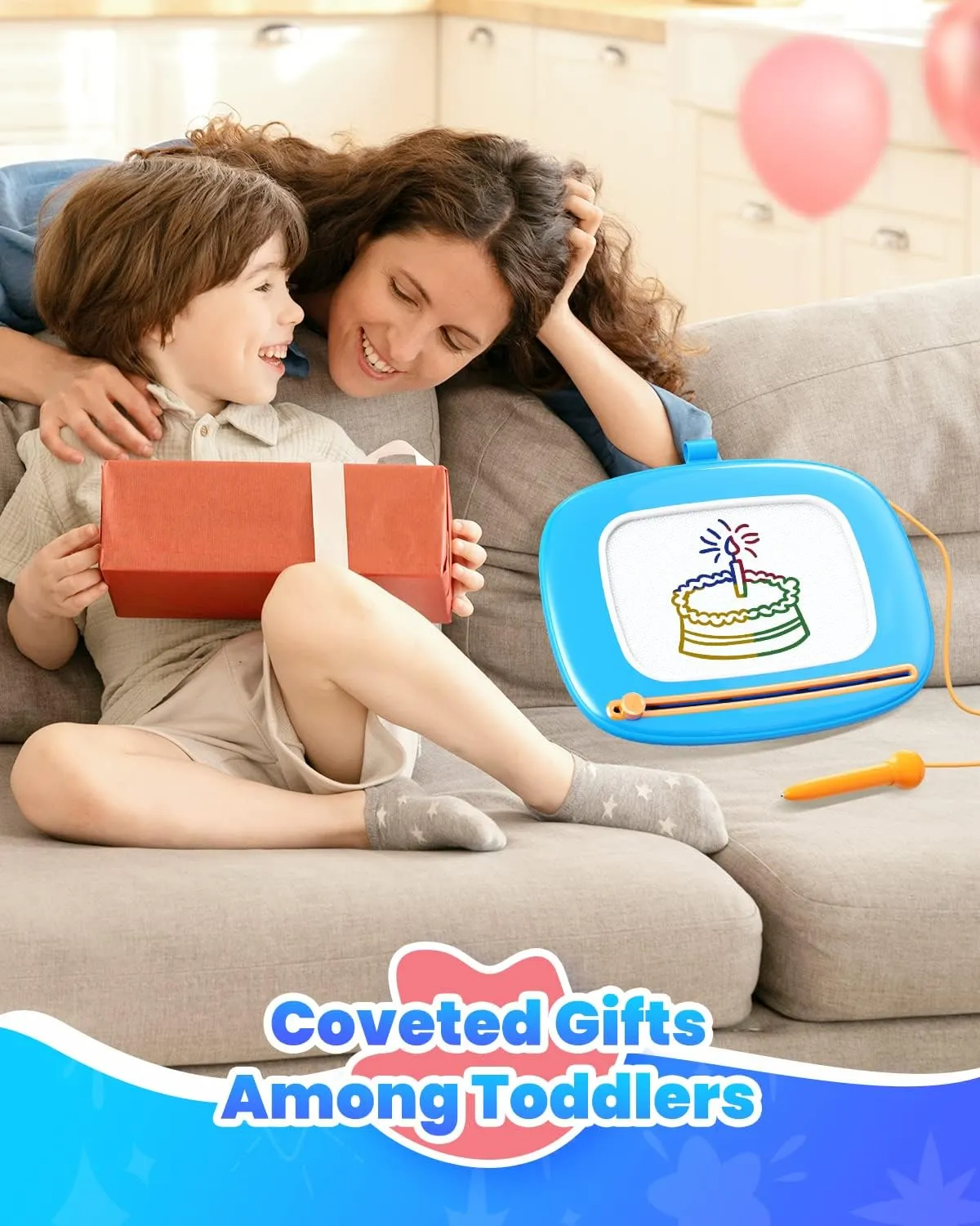 Toddlers Toys Ages 1-3, Magnetic Drawing Board, Toddler Boy Toys for 1 2 3 Years Old, Doodle Board Pad Learning and Educational Toys for 18 Months Baby 1-3 Yr Kids Birthday Gifts - Blue