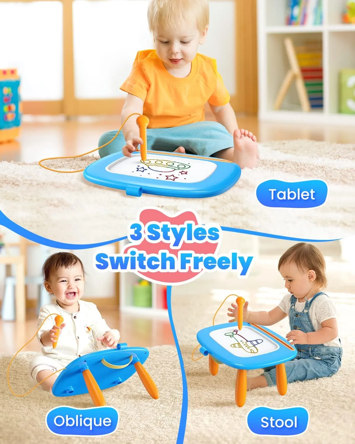 Toddlers Toys Ages 1-3, Magnetic Drawing Board, Toddler Boy Toys for 1 2 3 Years Old, Doodle Board Pad Learning and Educational Toys for 18 Months Baby 1-3 Yr Kids Birthday Gifts - Blue