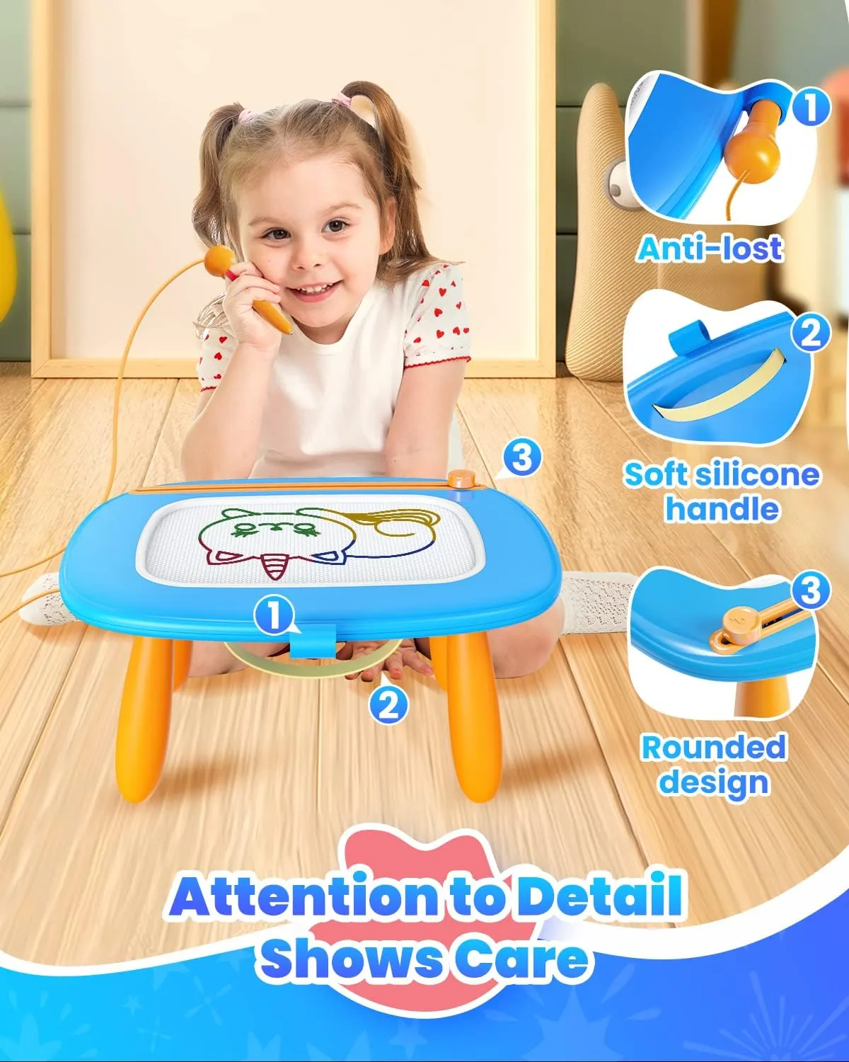 Toddlers Toys Ages 1-3, Magnetic Drawing Board, Toddler Boy Toys for 1 2 3 Years Old, Doodle Board Pad Learning and Educational Toys for 18 Months Baby 1-3 Yr Kids Birthday Gifts - Blue