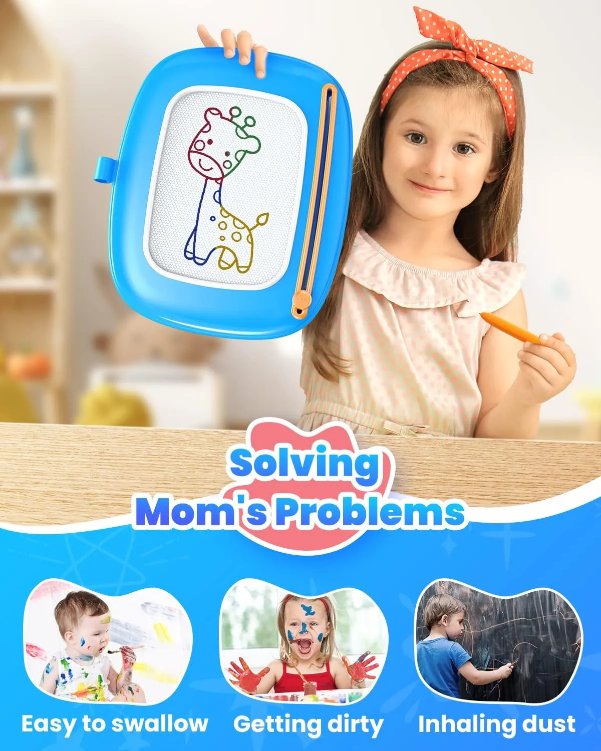 Toddlers Toys Ages 1-3, Magnetic Drawing Board, Toddler Boy Toys for 1 2 3 Years Old, Doodle Board Pad Learning and Educational Toys for 18 Months Baby 1-3 Yr Kids Birthday Gifts - Blue