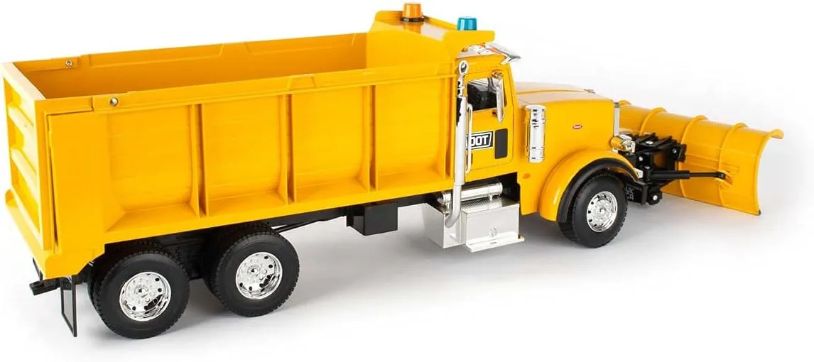 TOMY ERTL Big Farm 1:16 Scale Peterbilt Snow Plow Truck with Dump Box Toy for Kids, Yellow, 3 Years and Up