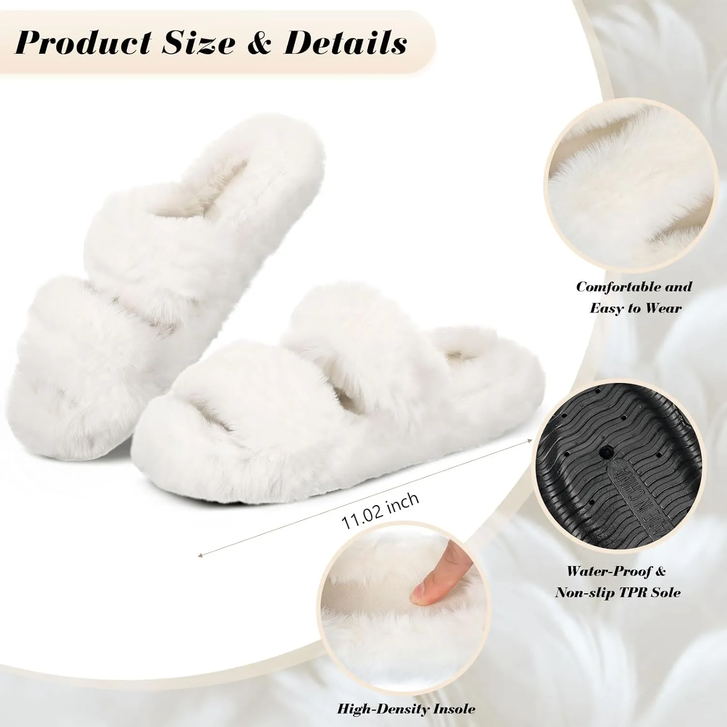 Toulite Bridesmaid Slippers Set of 6 White Fuzzy Slippers for Women Bulk Fluffy Furry Open Toe Soft House Shoes