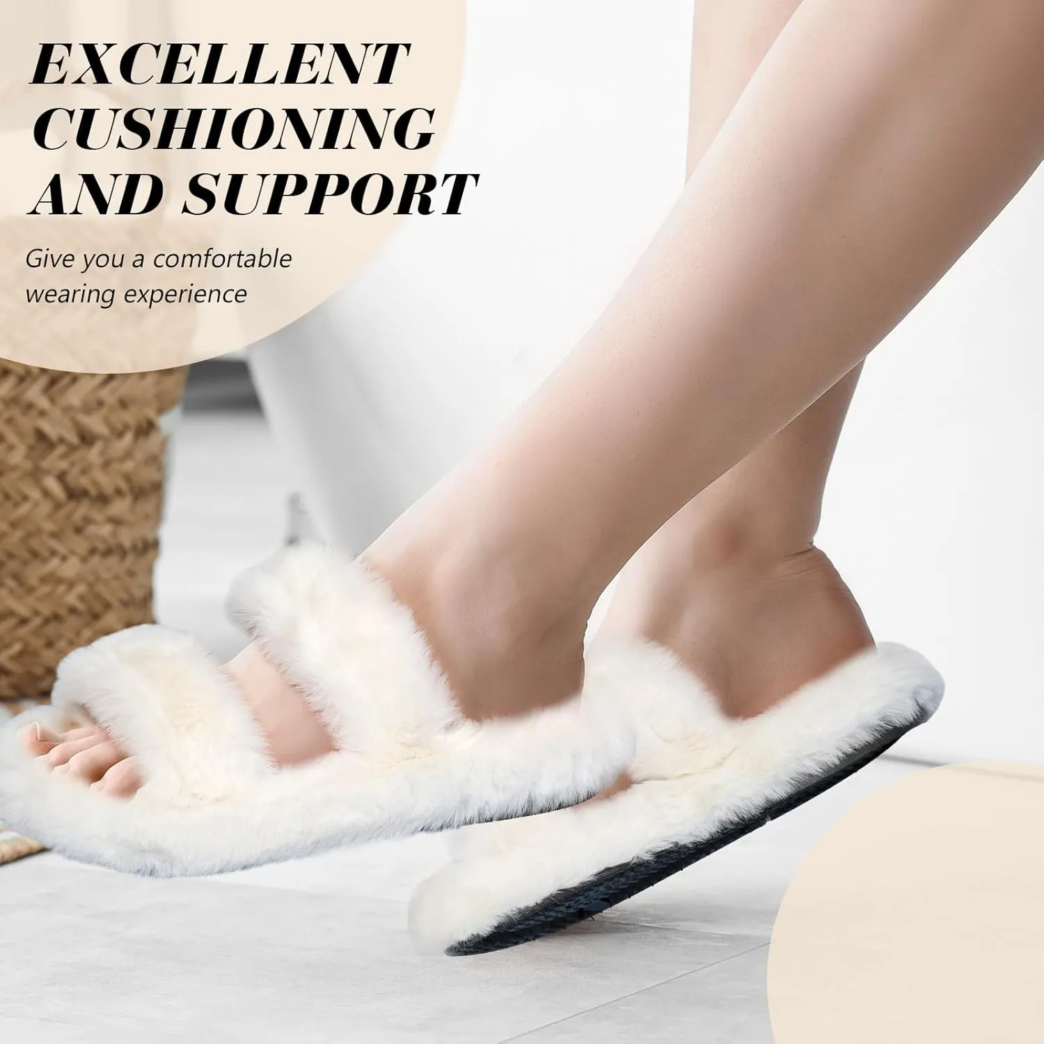 Toulite Bridesmaid Slippers Set of 6 White Fuzzy Slippers for Women Bulk Fluffy Furry Open Toe Soft House Shoes