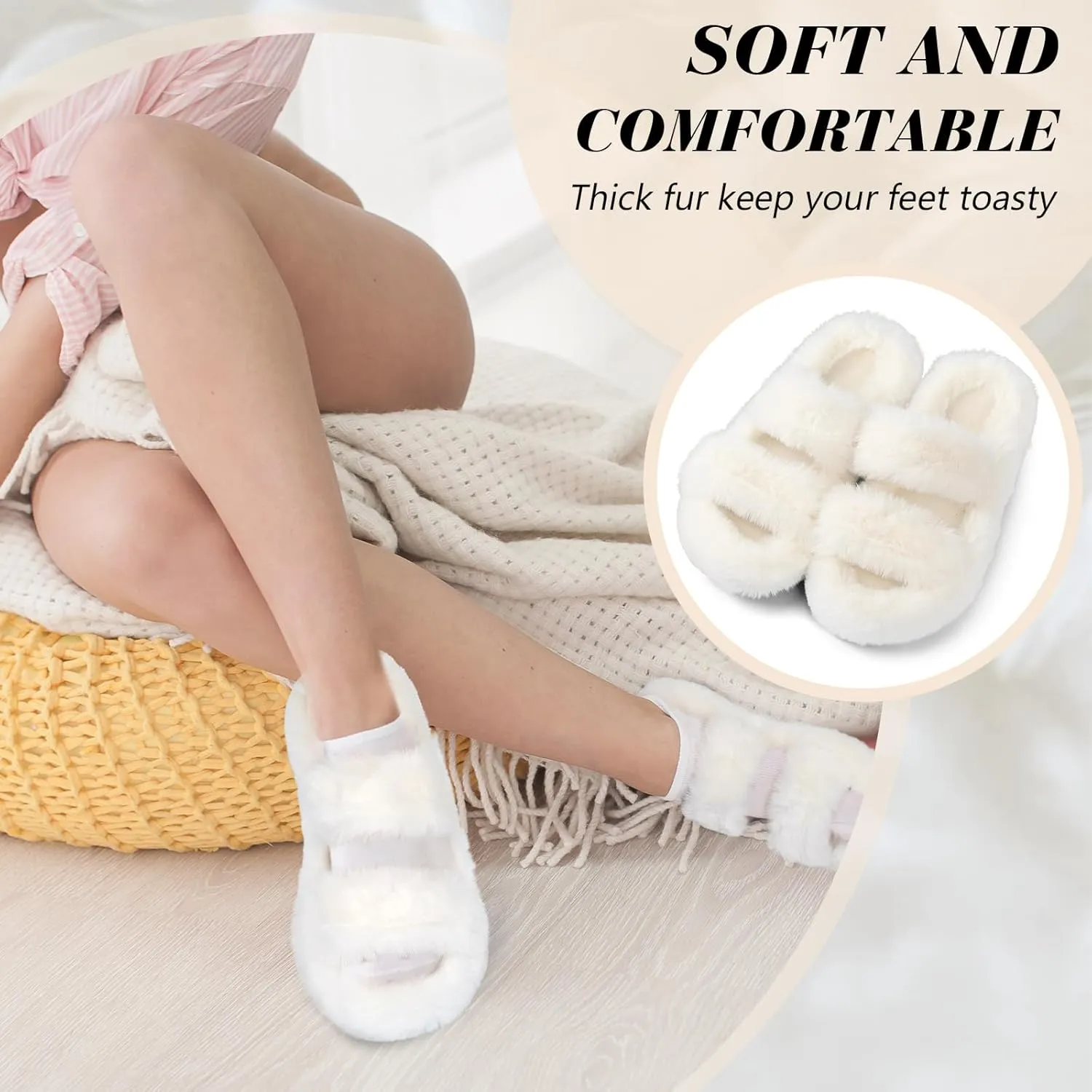 Toulite Bridesmaid Slippers Set of 6 White Fuzzy Slippers for Women Bulk Fluffy Furry Open Toe Soft House Shoes