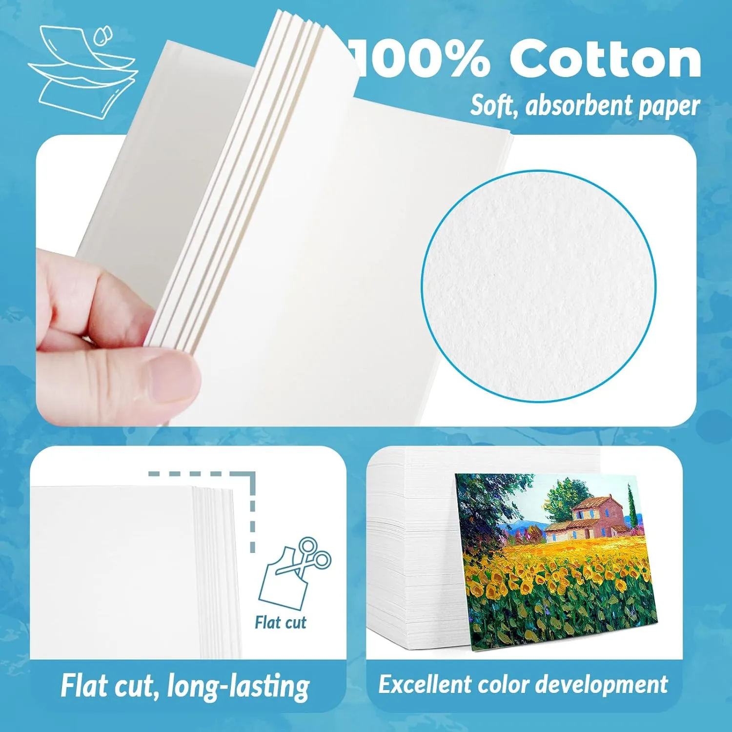TOUNALKER 500 Pcs Watercolor Paper Bulk, White Cold Press Paper 300 GSM Watercolor Paper Pad Sketch Art Painting Paper for Kids Watercolorist Academy Students Beginning Drawing