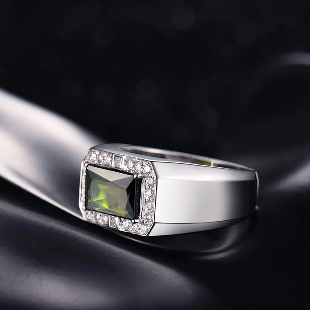 Tourmaline Ring For Men, 18K White Gold Rings - Green Tourmaline Ring with Diamond, Natural Tourmaline Green Stone Ring & Real Diamond Ring For Couple Engagement Ring