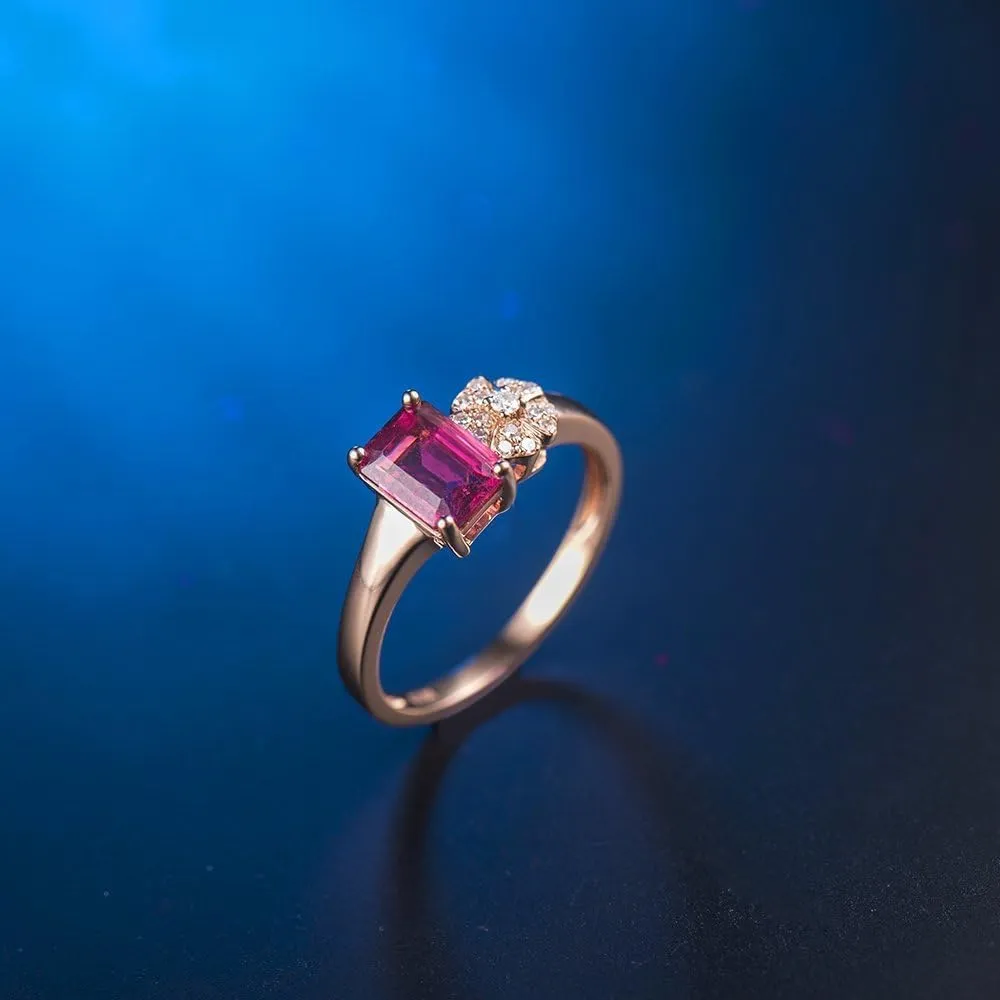 Tourmaline Ring For Women, 14K Rose Gold Rings - Pink Tourmaline Ring with Diamond, Natural Tourmaline Pink Ring & Real Diamond Gemstone Rings For Couple Engagement Ring