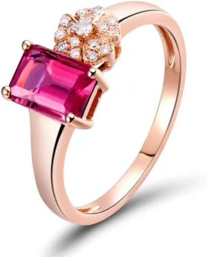 Tourmaline Ring For Women, 14K Rose Gold Rings - Pink Tourmaline Ring with Diamond, Natural Tourmaline Pink Ring & Real Diamond Gemstone Rings For Couple Engagement Ring