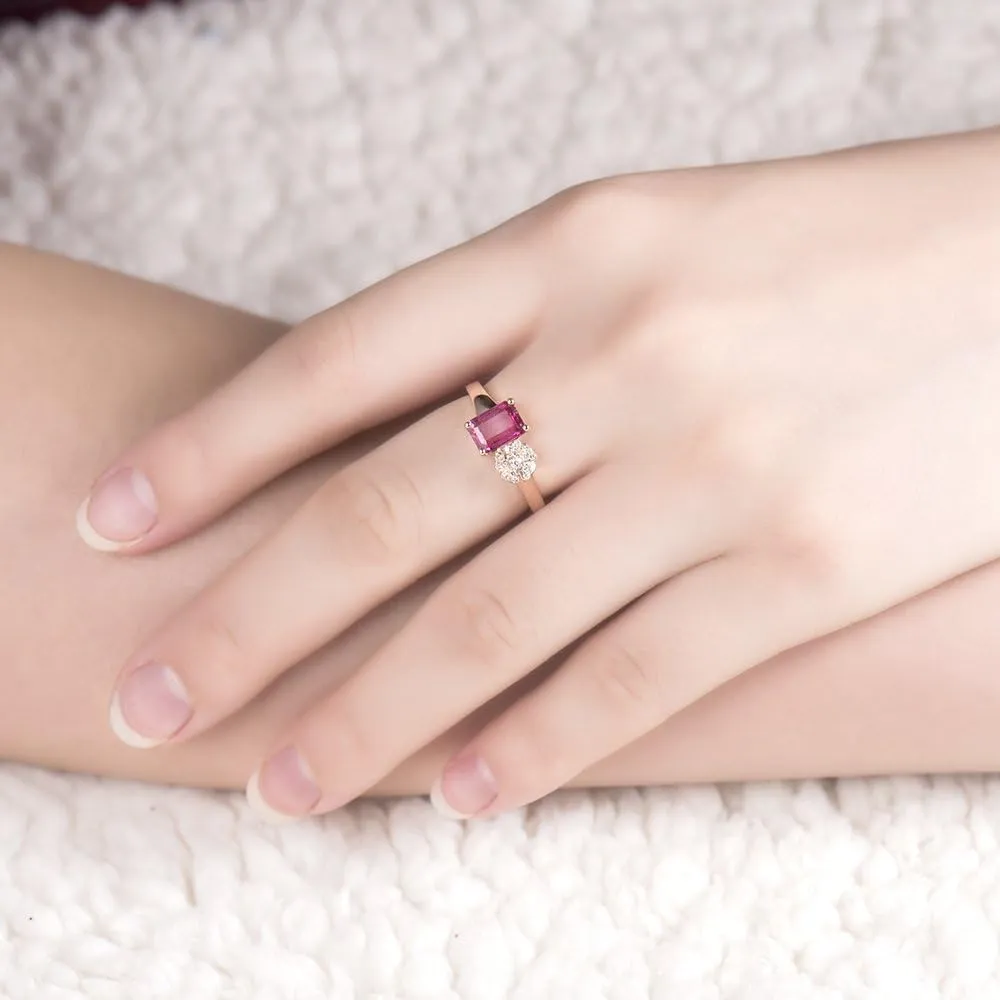Tourmaline Ring For Women, 14K Rose Gold Rings - Pink Tourmaline Ring with Diamond, Natural Tourmaline Pink Ring & Real Diamond Gemstone Rings For Couple Engagement Ring