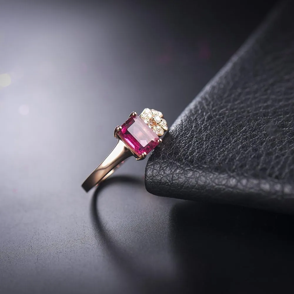 Tourmaline Ring For Women, 14K Rose Gold Rings - Pink Tourmaline Ring with Diamond, Natural Tourmaline Pink Ring & Real Diamond Gemstone Rings For Couple Engagement Ring