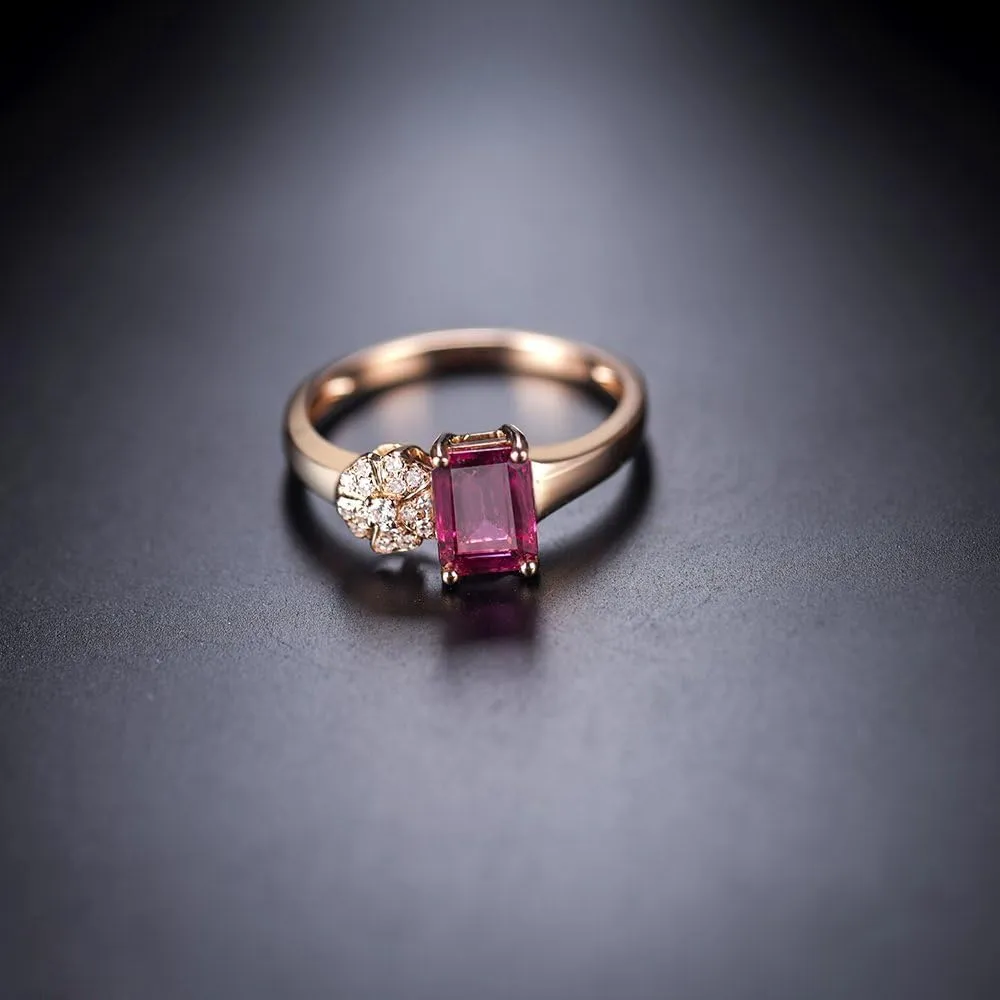 Tourmaline Ring For Women, 14K Rose Gold Rings - Pink Tourmaline Ring with Diamond, Natural Tourmaline Pink Ring & Real Diamond Gemstone Rings For Couple Engagement Ring