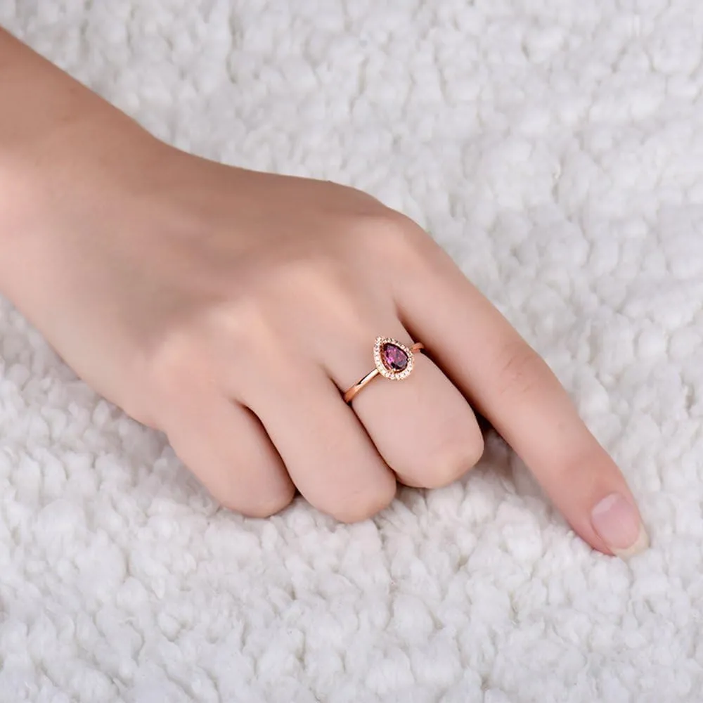 Tourmaline Ring For Women, 14K Rose Gold Rings - Pink Tourmaline Ring with Diamond, Oval 6x8mm Natural Tourmaline Rings & Brilliant Real Diamond Ring For Couple Engagement Ring