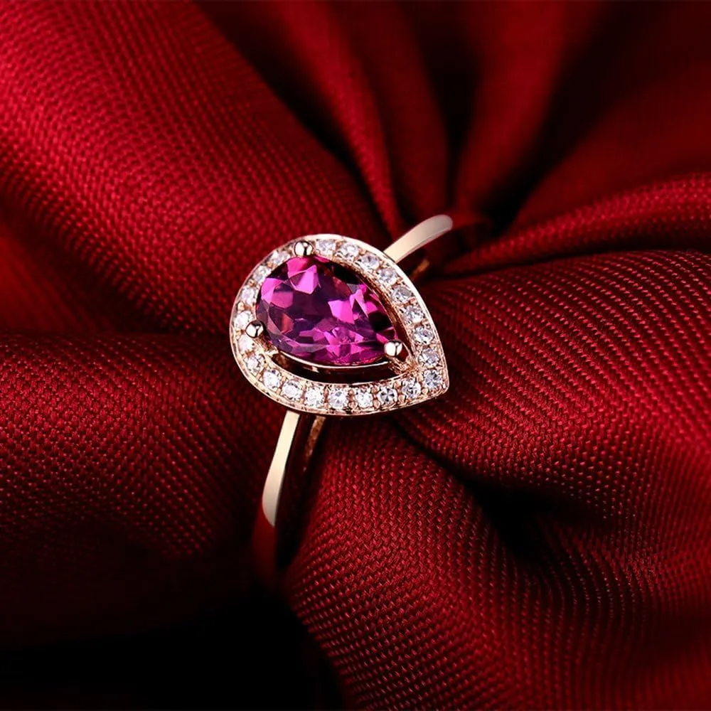 Tourmaline Ring For Women, 14K Rose Gold Rings - Pink Tourmaline Ring with Diamond, Oval 6x8mm Natural Tourmaline Rings & Brilliant Real Diamond Ring For Couple Engagement Ring