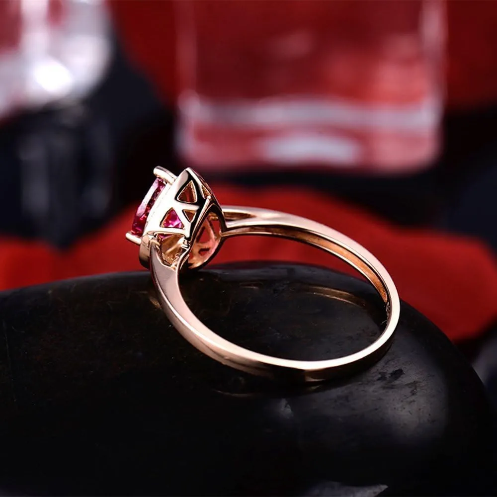 Tourmaline Ring For Women, 14K Rose Gold Rings - Pink Tourmaline Ring with Diamond, Oval 6x8mm Natural Tourmaline Rings & Brilliant Real Diamond Ring For Couple Engagement Ring