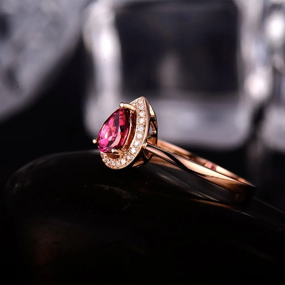 Tourmaline Ring For Women, 14K Rose Gold Rings - Pink Tourmaline Ring with Diamond, Oval 6x8mm Natural Tourmaline Rings & Brilliant Real Diamond Ring For Couple Engagement Ring