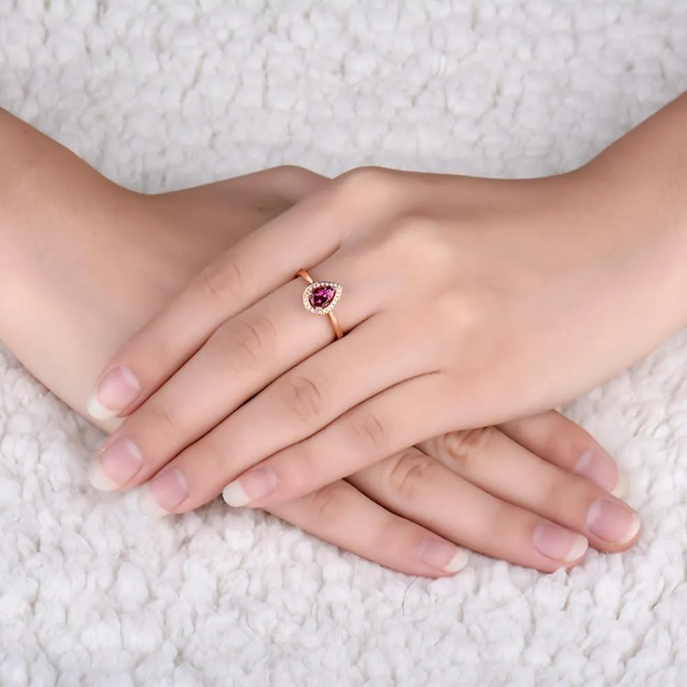 Tourmaline Ring For Women, 14K Rose Gold Rings - Pink Tourmaline Ring with Diamond, Oval 6x8mm Natural Tourmaline Rings & Brilliant Real Diamond Ring For Couple Engagement Ring
