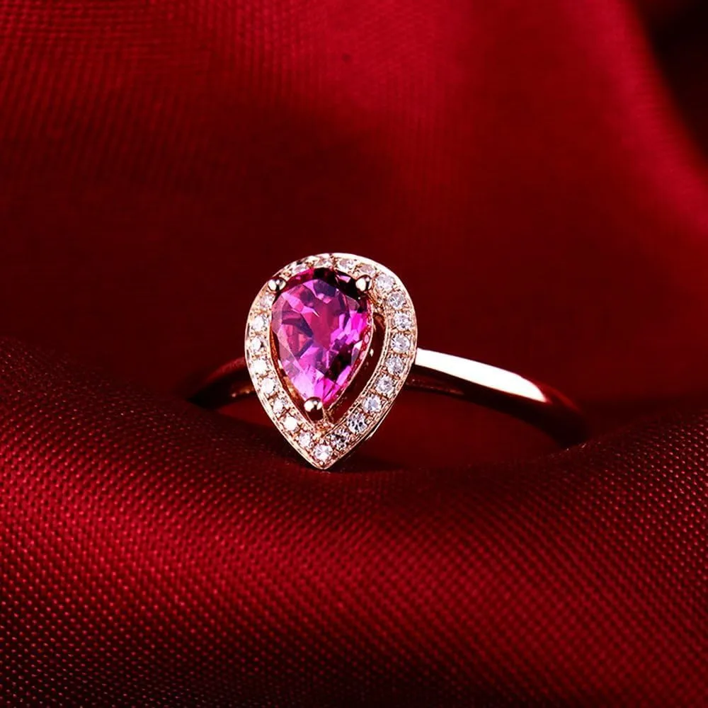 Tourmaline Ring For Women, 14K Rose Gold Rings - Pink Tourmaline Ring with Diamond, Oval 6x8mm Natural Tourmaline Rings & Brilliant Real Diamond Ring For Couple Engagement Ring
