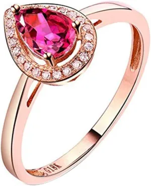 Tourmaline Ring For Women, 14K Rose Gold Rings - Pink Tourmaline Ring with Diamond, Oval 6x8mm Natural Tourmaline Rings & Brilliant Real Diamond Ring For Couple Engagement Ring
