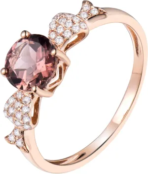 Tourmaline Ring For Women, 14K Rose Gold Rings - Pink Tourmaline Ring with Diamond, Round 6mm Natural Tourmaline Pink Stone Ring & Real Diamond Gemstone Rings For Couple Engagement Ring