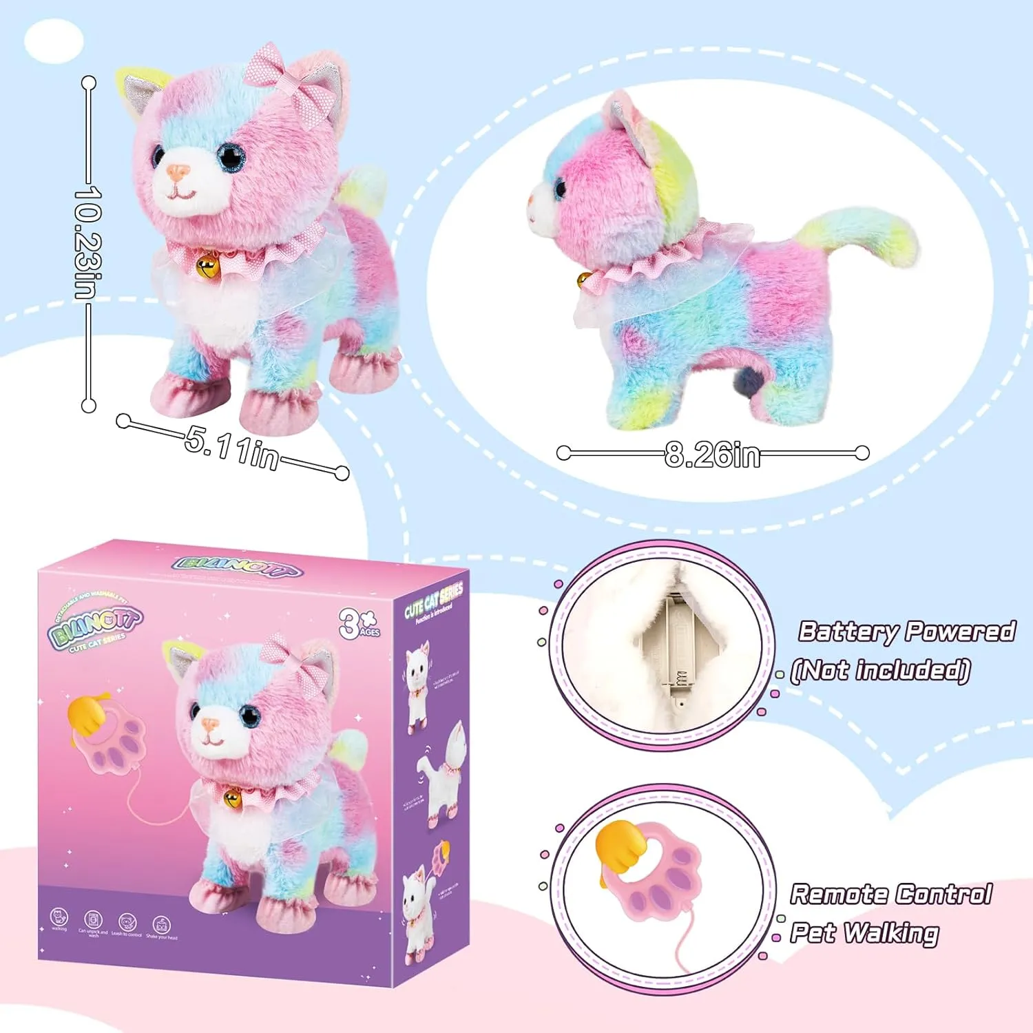 Toy Cat for Kids, Touch and Voice Controlled Remote Control Cat with Leash, Lifelike Walking Cat Toy That Can Walk, Meow, and Wags Tail, Best Festive Gift for Boys and Girls Ages 3 4 5 6 7